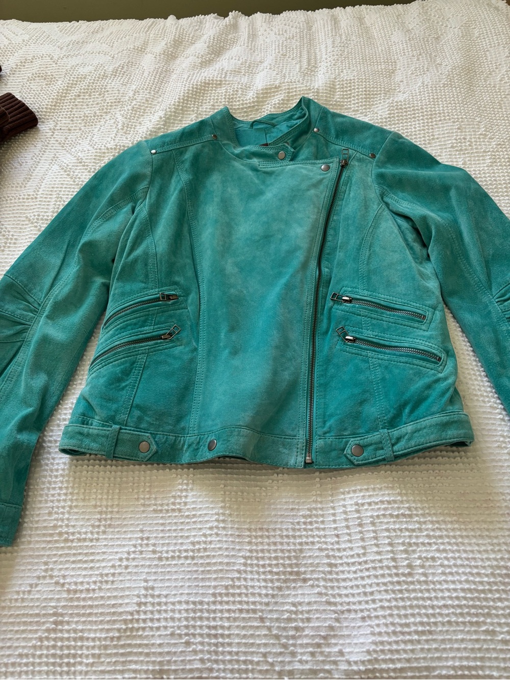 Danier Turquoise Teal Suede Leather Moto Jacket Large